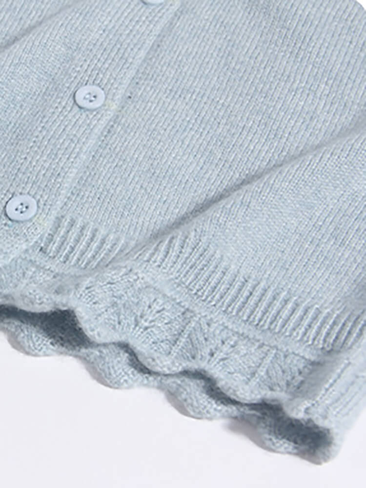 Girls Peter Pan Collar Light Blue Cashmere Lace-Trim Cardigan